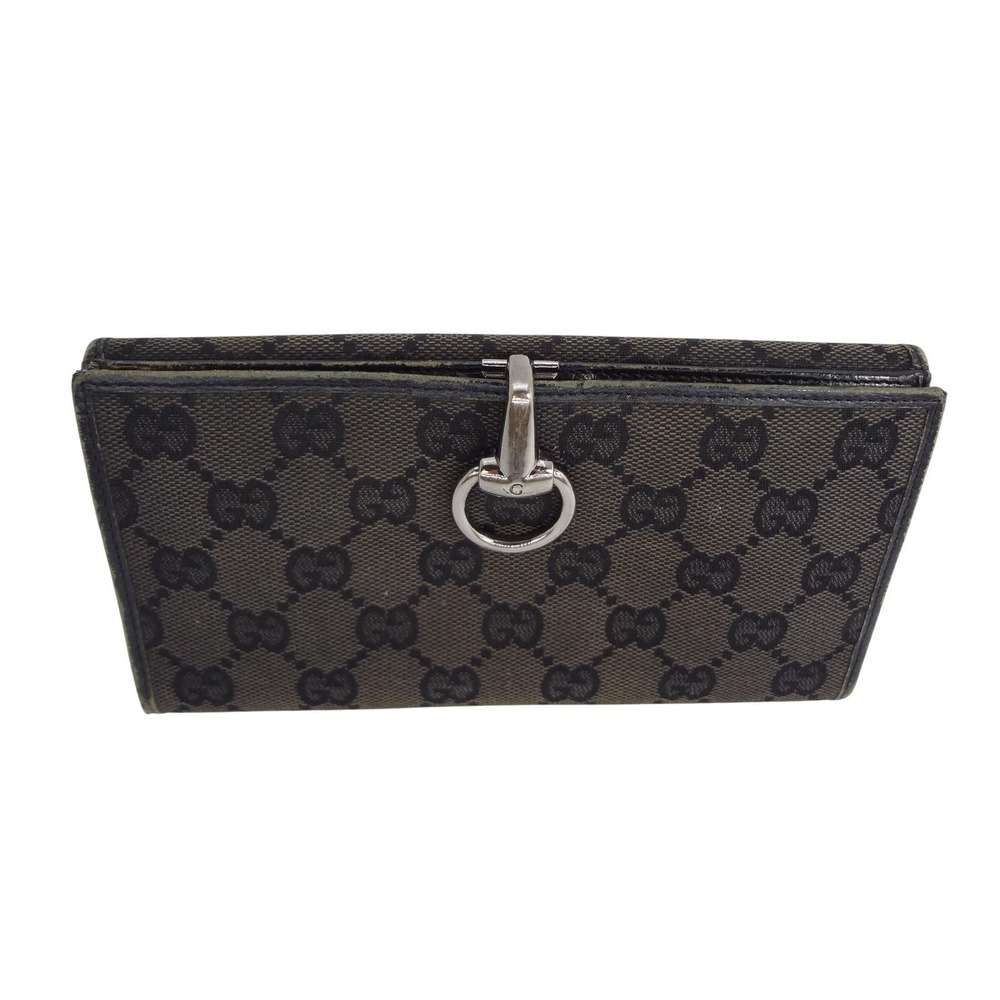 Vintage Gucci Black GG‎ Canvas and Leather Horsebit Clasp Continental Wallet